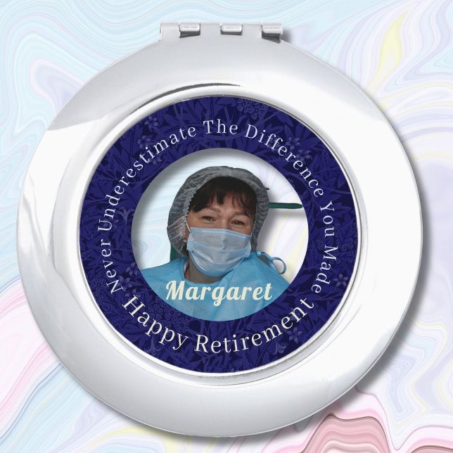 Personalized Happy Nurse Retirement Gifts Blue Compact Mirror (Creator Uploaded)