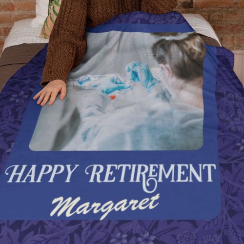 Personalized Happy Nurse Retirement Gifts Blue Fleece Blanket