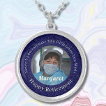 Personalized Happy Nurse Retirement Gifts Blue Silver Plated Necklace<br><div class="desc">Our Personalized Happy Nurse Retirement Gifts Silver Plated Necklace is a beautiful and sentimental gift option for retired nurses. This is designed to honor their years of hard work and dedication. It features a photo, and you can customize the text. The necklace serves as a reminder of their impact on...</div>