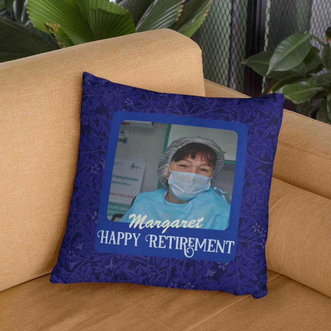 Personalized Happy Nurse Retirement Gifts Blue Throw Pillow (Creator Uploaded)