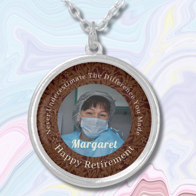 Personalized Happy Nurse Retirement Gifts Brown Silver Plated Necklace (Creator Uploaded)
