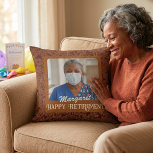 Personalized Happy Nurse Retirement Gifts Brown Throw Pillow