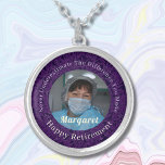 Personalized Happy Nurse Retirement Gifts Violet Silver Plated Necklace<br><div class="desc">Our Personalized Happy Nurse Retirement Gifts Silver Plated Necklace is a beautiful and sentimental gift option for retired nurses. This is designed to honor their years of hard work and dedication. It features a photo, and you can customize the text. The necklace serves as a reminder of their impact on...</div>