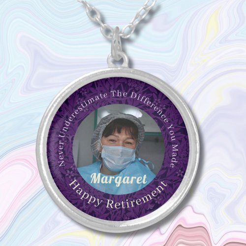Personalized Happy Nurse Retirement Gifts Violet Silver Plated Necklace