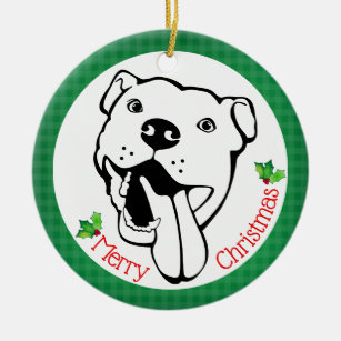Personalized Happy Pit Bull Christmas Ceramic Ornament