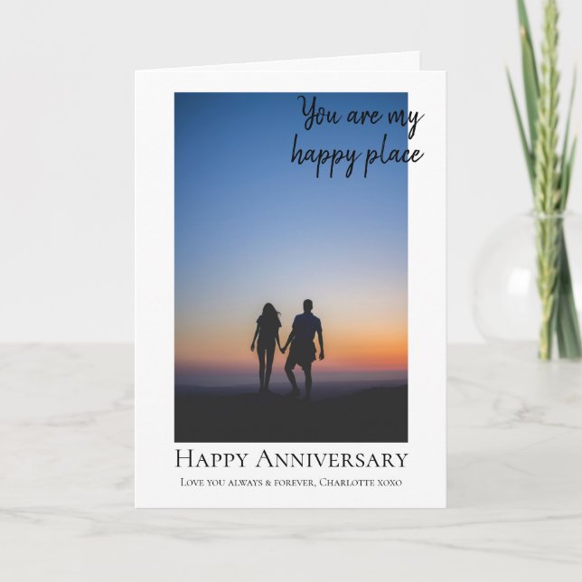 Personalized Happy Place Photo Wedding Anniversary Holiday Card (Front)