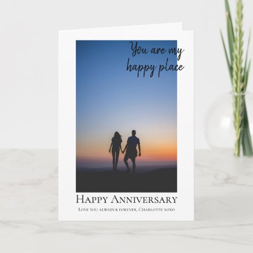 Personalized Happy Place Photo Wedding Anniversary Holiday Card