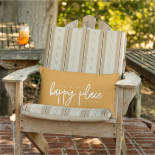 Personalized “Happy Place” Text Custom Name orange Lumbar Pillow