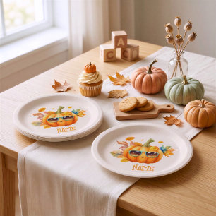 Personalized Happy Pumpkin Halloween Paper Plates