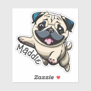 Personalized Happy Puppy Pug Jumping Sticker