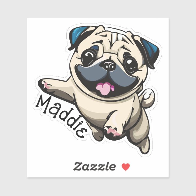 Personalized Happy Puppy Pug Jumping Sticker (Sheet)