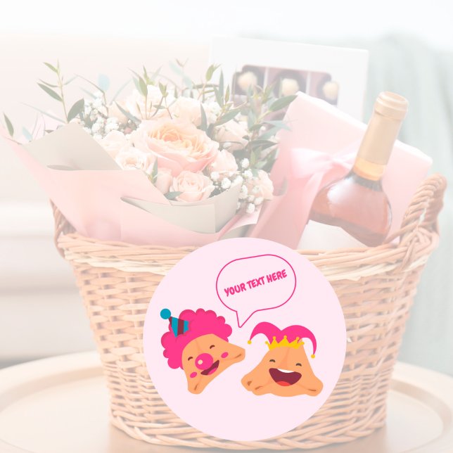 Personalized Happy Purim Cute Hamentashen   Classic Round Sticker (Creator Uploaded)