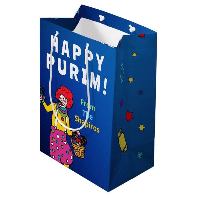 Personalized Happy Purim!  Medium Gift Bag (Back Angled)