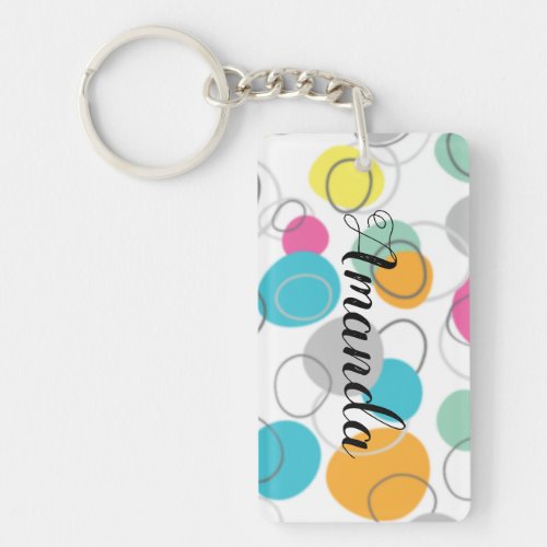 Personalized Happy Rainbow Retro Circle Keychain