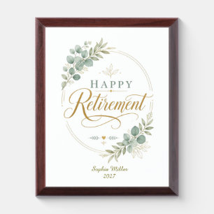 Personalized Happy Retirement Elegant Botanical Award Plaque
