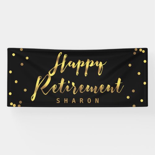 Personalized Happy Retirement Faux Gold Confetti Banner