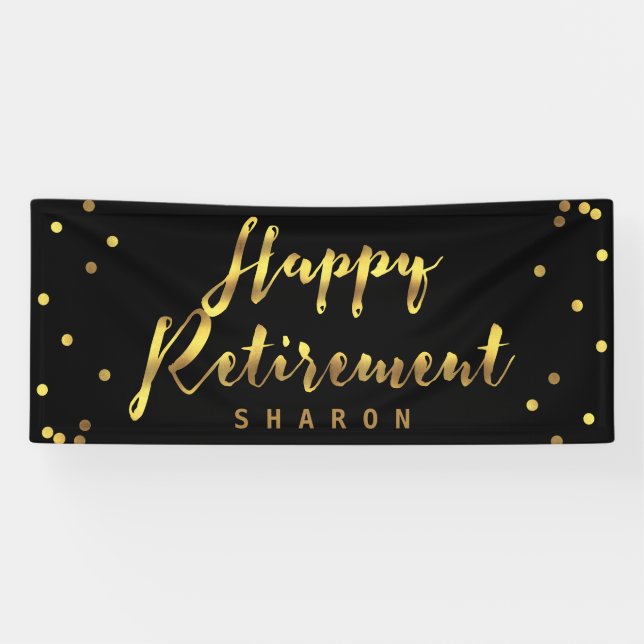 Personalized Happy Retirement Faux Gold Confetti Banner (Horizontal)