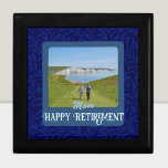 Personalized Happy Retirement Gifts for Mom Blue Gift Box<br><div class="desc">Celebrate a special retirement occasion with our Personalized Gift Box, the perfect customizable keepsake for Mom. Adorned with a beautiful design and personalized text and photos, this versatile box can organize small items, add a touch of elegance to any room, or even be used as a unique gift wrap. The...</div>