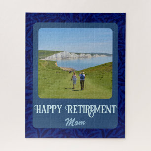 Personalized Happy Retirement Gifts for Mom Blue Jigsaw Puzzle