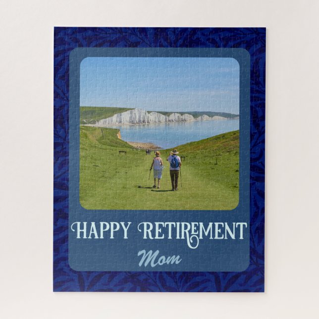 Personalized Happy Retirement Gifts for Mom Blue Jigsaw Puzzle (Vertical)