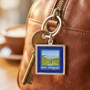 Personalized Happy Retirement Gifts for Mom Blue Keychain
