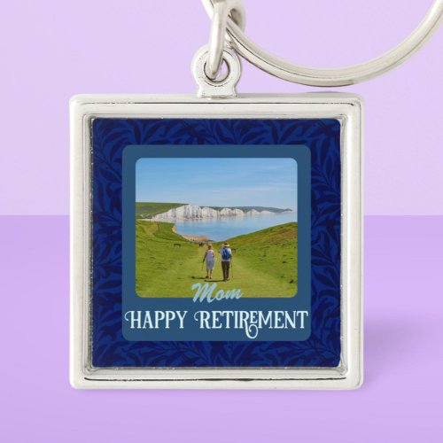 Personalized Happy Retirement Gifts for Mom Blue Keychain