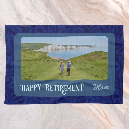 Personalized Happy Retirement Gifts for Mom Blue Kitchen Towel