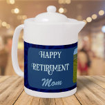 Personalized Happy Retirement Gifts for Mom Blue Teapot<br><div class="desc">Pouring love and warmth into every cup, our Personalized Happy Retirement Gifts for Mom teapot is the perfect way to show your appreciation for all she's done. With the ability to customize it with your heartfelt message and cherished photo, this teapot is not just a vessel for tea but a...</div>