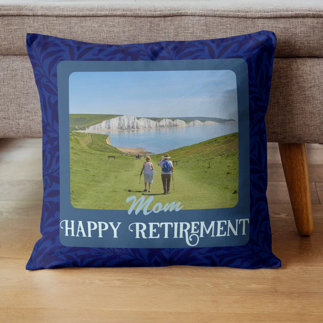 Personalized Happy Retirement Gifts for Mom Blue Throw Pillow (Creator Uploaded)