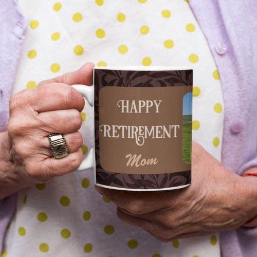 Personalized Happy Retirement Gifts for Mom Brown Coffee Mug