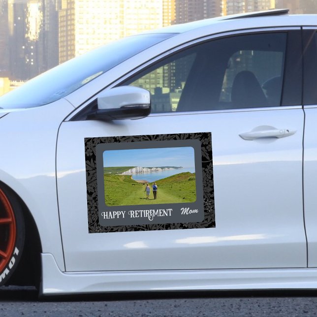 Personalized Happy Retirement Gifts for Mom Gray Car Magnet (Creator Uploaded)