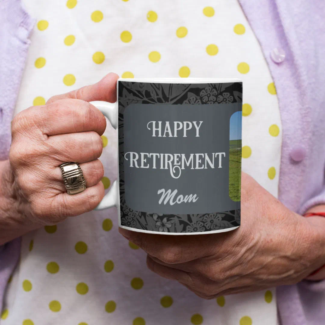 Personalized Happy Retirement Gifts for Mom Gray Coffee Mug (Creator Uploaded)