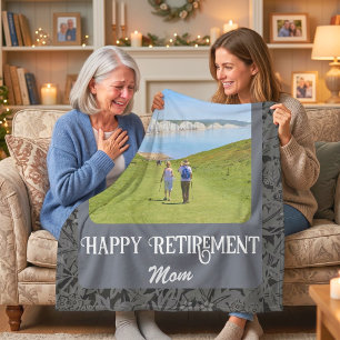 Personalized Happy Retirement Gifts for Mom Gray Fleece Blanket