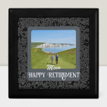 Personalized Happy Retirement Gifts for Mom Gray Gift Box<br><div class="desc">Celebrate a special retirement occasion with our Personalized Gift Box, the perfect customizable keepsake for Mom. Adorned with a beautiful design and personalized text and photos, this versatile box can organize small items, add a touch of elegance to any room, or even be used as a unique gift wrap. The...</div>