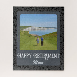 Personalized Happy Retirement Gifts for Mom Gray Jigsaw Puzzle