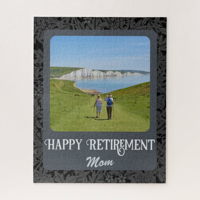 Personalized Happy Retirement Gifts for Mom Gray Jigsaw Puzzle (Vertical)