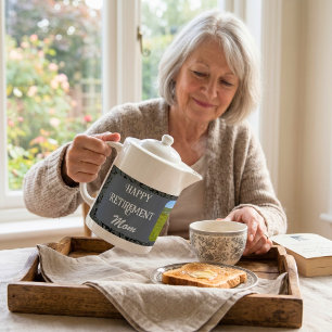 Personalized Happy Retirement Gifts for Mom Gray Teapot