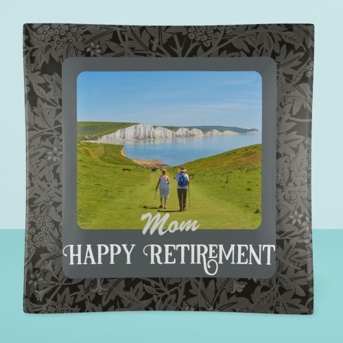 Personalized Happy Retirement Gifts for Mom Gray Trinket Tray