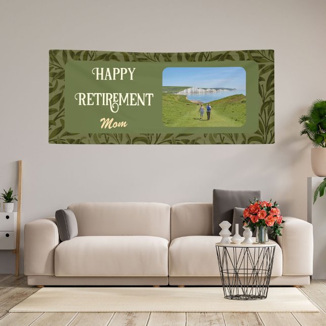 Personalized Happy Retirement Gifts for Mom Green Banner (Creator Uploaded)