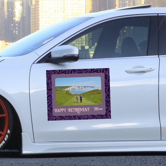 Personalized Happy Retirement Gifts for Mom Violet Car Magnet (Creator Uploaded)