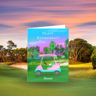 Personalized Happy Retirement Golf Sunset Pink Card