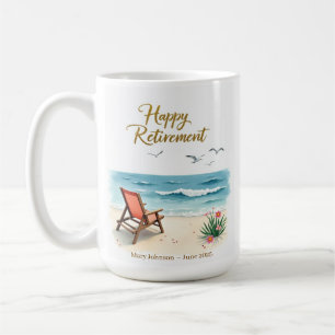 Personalized Happy Retirement Watercolor Beach  Coffee Mug