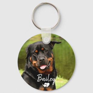 Personalized Happy Rottweiler Hearts Keychain