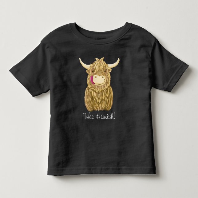 Personalized Happy Scottish Highland Cow Toddler T-shirt (Front)