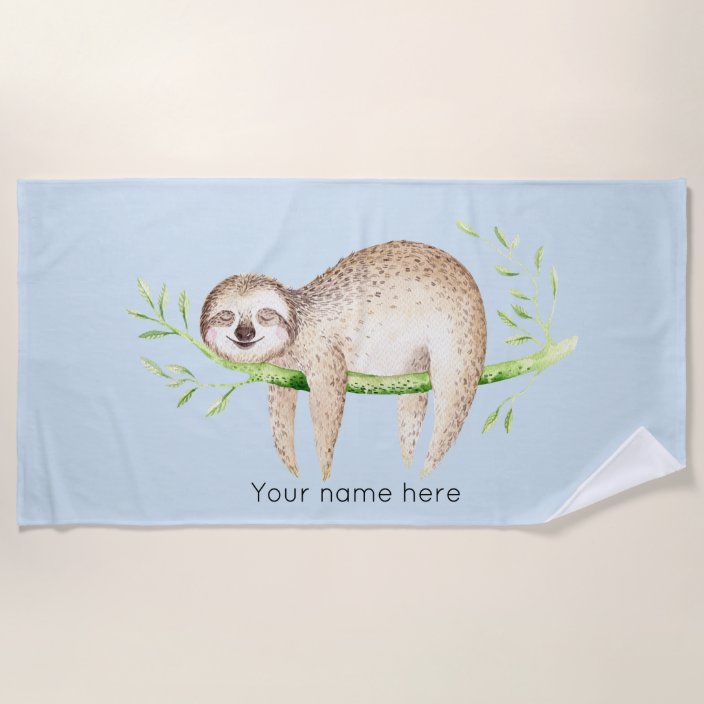 Personalized Happy Sloth Beach Towel 6373