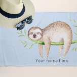 Personalized Happy Sloth Beach Towel at Zazzle