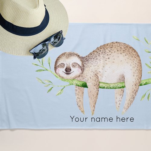 Personalized Happy Sloth Beach Towel