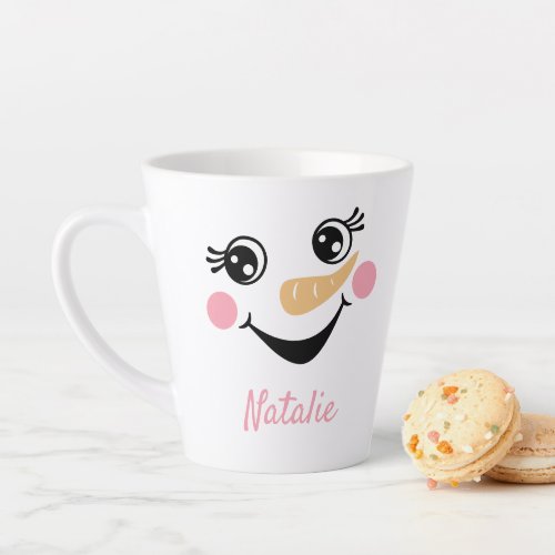 Personalized Happy Snowman Face Holiday Latte Mug