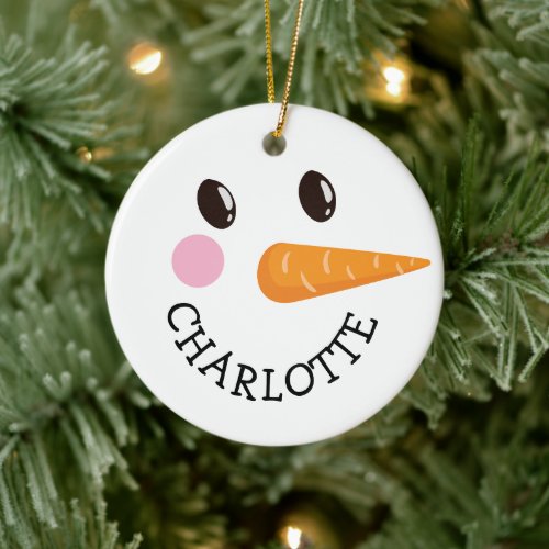 Personalized Happy Snowman Face Monogram Christmas Ceramic Ornament