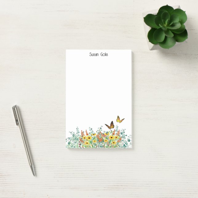 Personalized Happy Spring Flowers Butterfly  Post-it Notes (Office)
